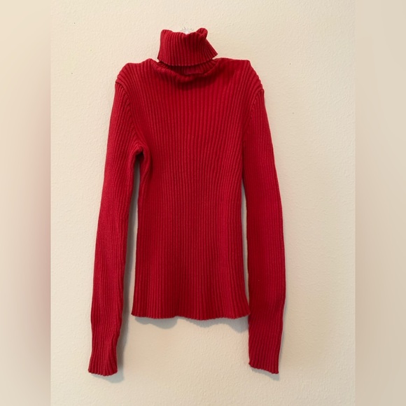 In Charge Tops - Red Ribbed Turtleneck